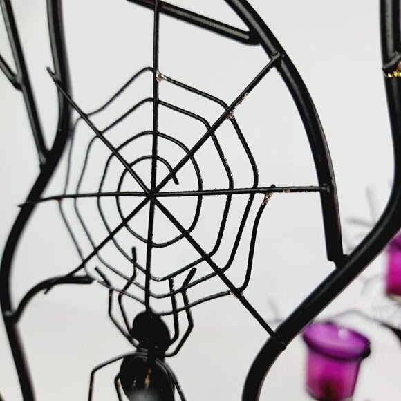 Lot of 2 Halloween Glass Votive Candle Holders Bats Spiders Metal Tree Spooky - Picture 11 of 13